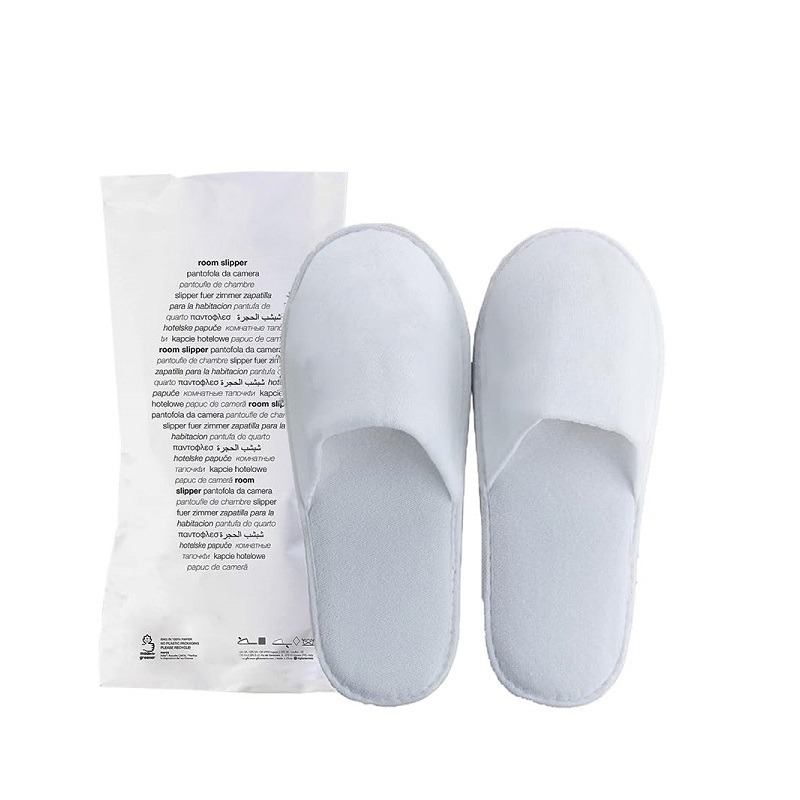 Pantofole monouso chiuse in spugna di cotone, colore bianco