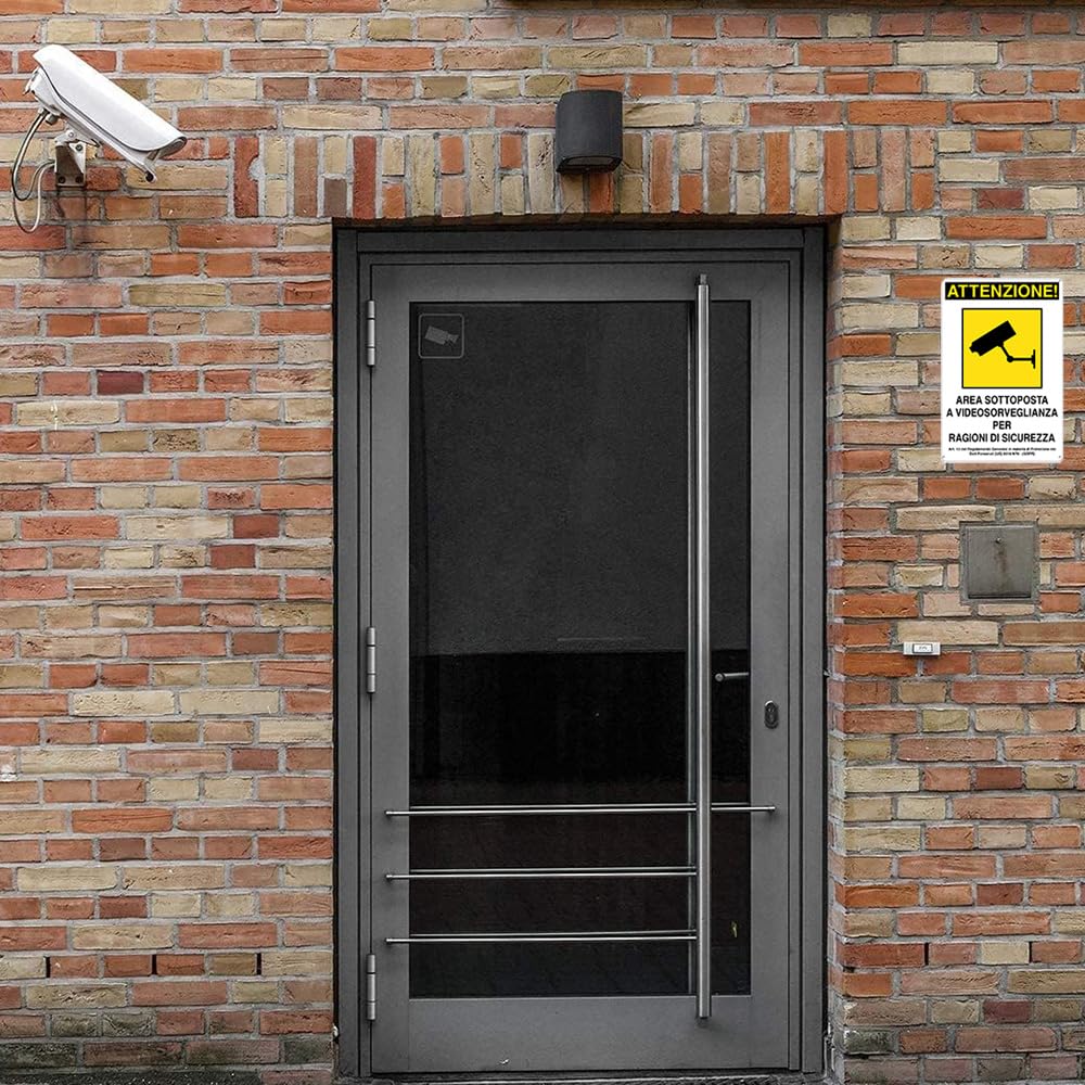 Cartello Area Videosorvegliata - In Alluminio Spazzolato 15x5 Cm, Con Adesivo - Foto 3