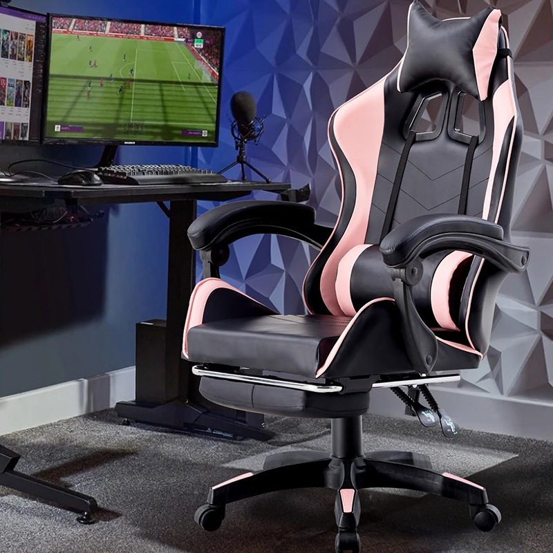 Poltrona Sedia Gaming casa e ufficio da scrivania con poggiapiedi e  schienale reclinabile