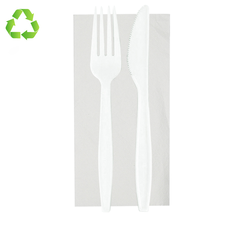 Forchetta e coltello imbustato singolarmente con tovagliolo MAQA 20 pz Set posate biodegradabili e compostabili 