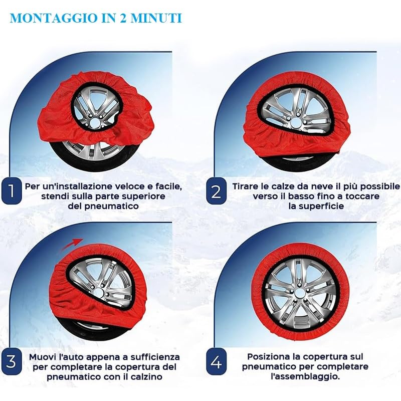 Calze da Neve, Taglia XL, omologate Italia EN 16662-1 Montaggio rapido  Taglia XL
