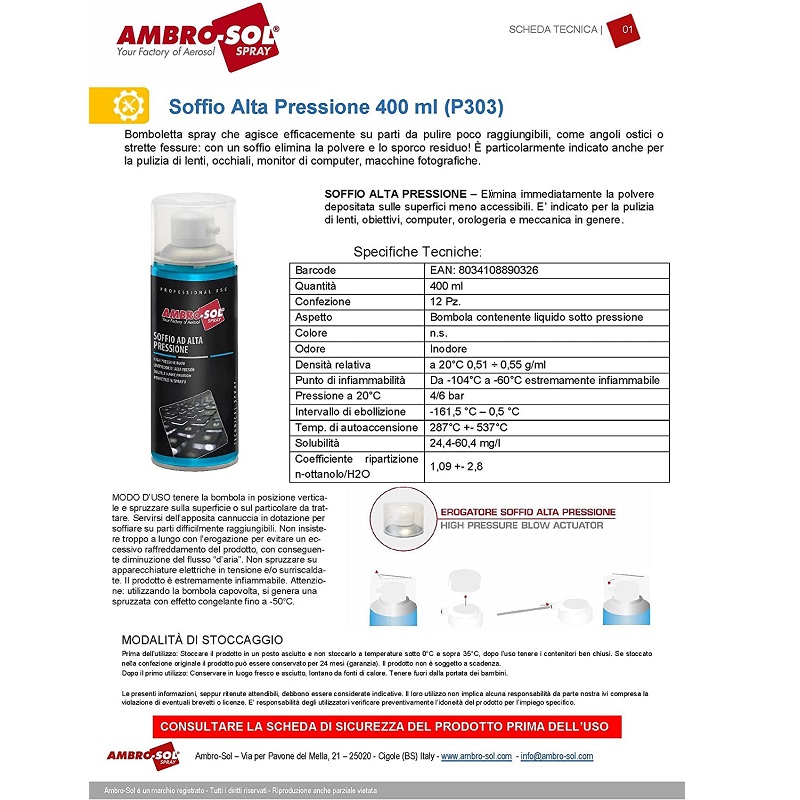 Bomboletta Aria Compressa Spray di Pulizia 400ml