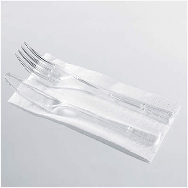 POSATE BIS MONOUSO TRASPARENTI 100 CONFEZIONI CON FORCHETTA COLTELLO E TOVAGLIOLO Lunghezza posate 18 cm POSATE BIS MONOUSO TRASPARENTI 100 CONFEZIONI CON FORCHETTA COLTELLO E TOVAGLIOLO Lunghezza posate 18 cm