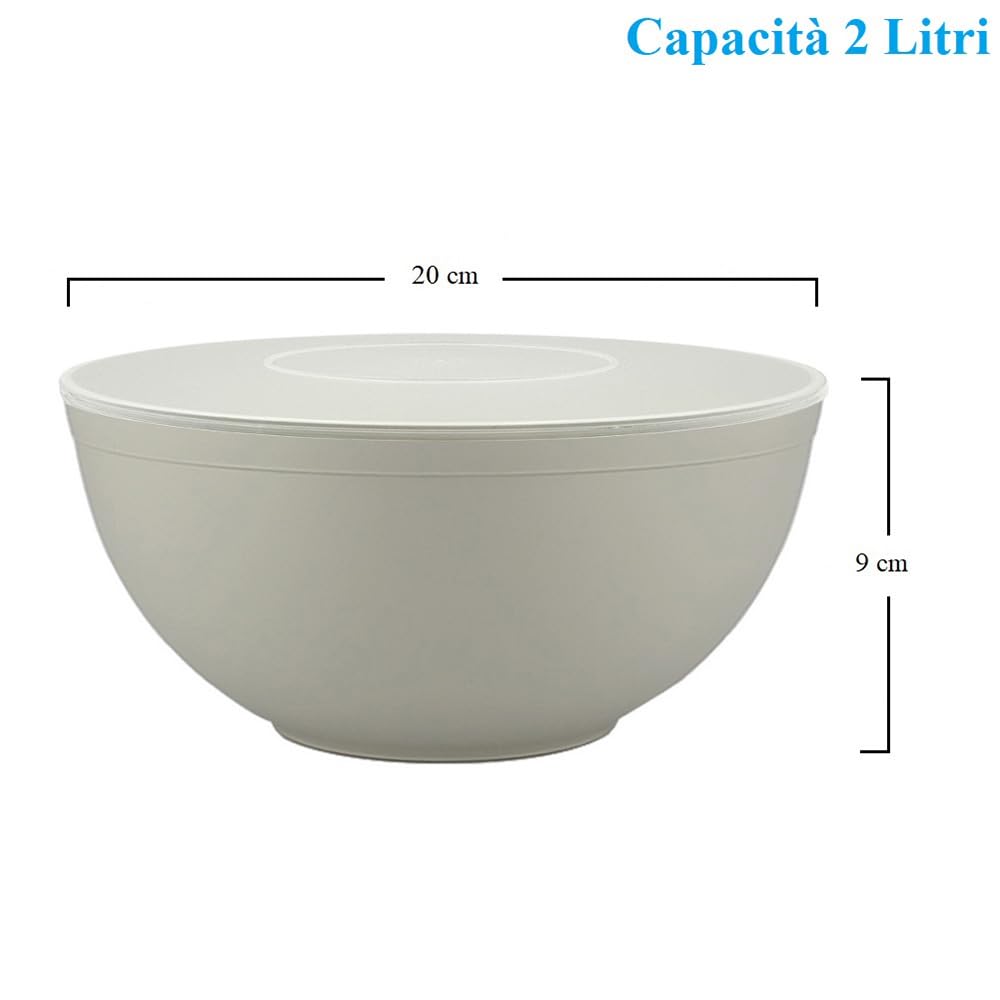 3 Insalatiere Con Coperchio In Plastica Senza BPA - 2 Litri, Diametro 20cm, Verde, Azzurro E Beige - Foto 10