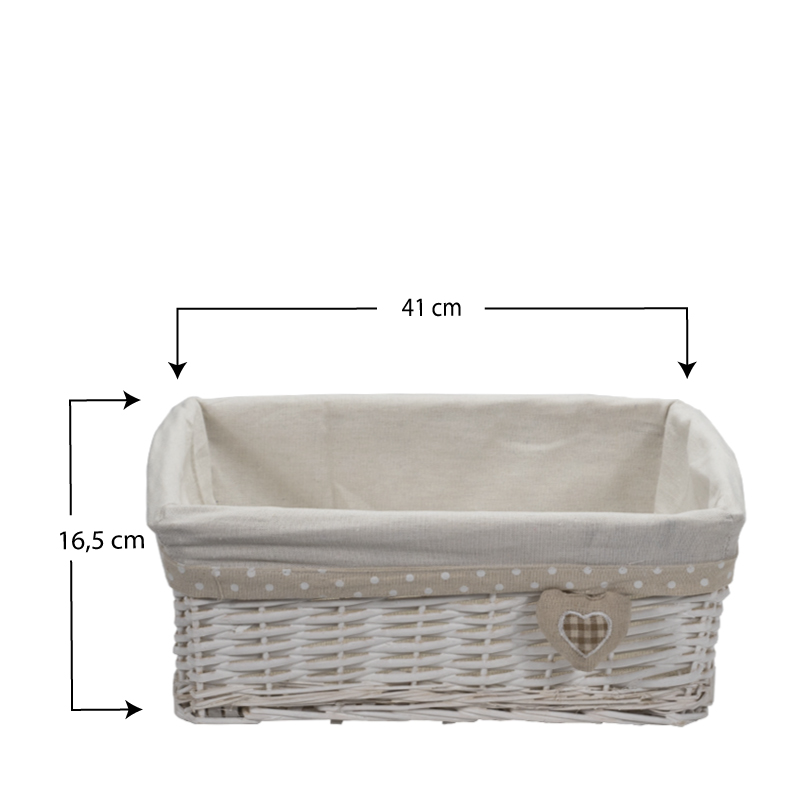 CESTINO Vimini bianco cm.26x20 foderato portapane vaschetta cucina bagno  shabby