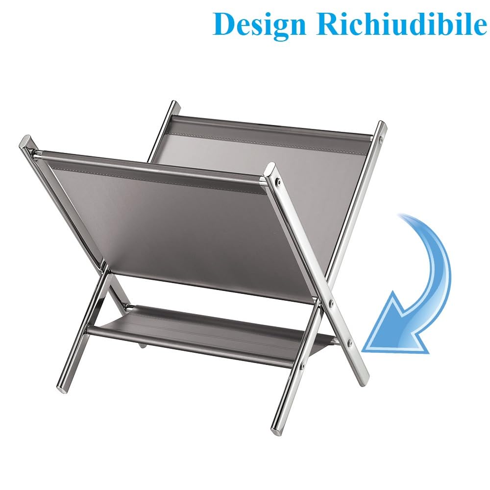 Portariviste Da Terra Pieghevole In Pelle PU - Elegante E Multifunzionale Per Casa E Ufficio - Foto 4