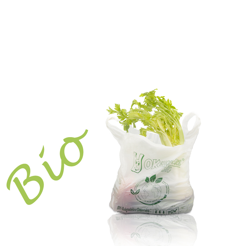 Plaxi 150 buste sacchetti biodegradabili compostabili 22+12 x 40 norma EN 13432 per negozi alimentari usi domestici a strappo e asola per appenderli 22+12x40 