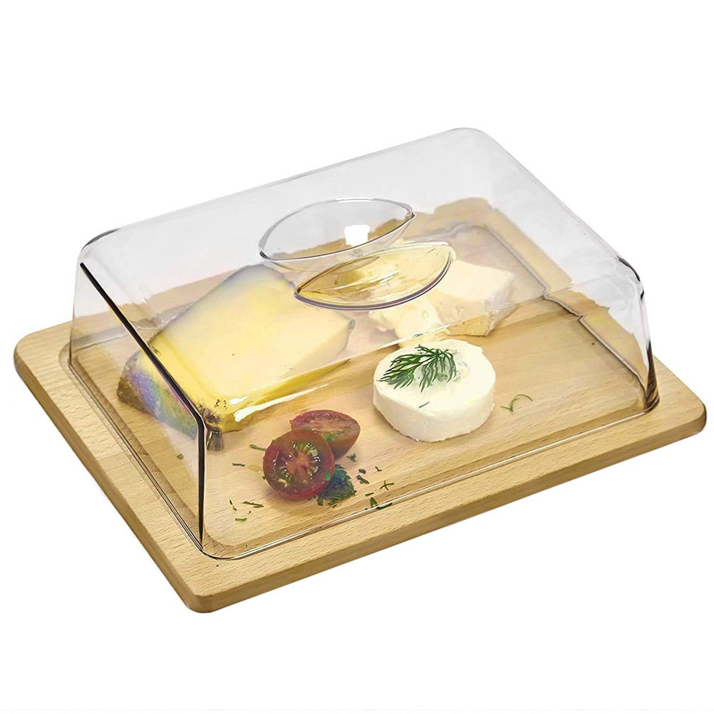 Cheese Box Haier By Guzzini - Portaformaggio Rettangolare In Vetro Con Tagliere Ceramica, 25.5x18x11.5 Cm - Per Conservare E Servire