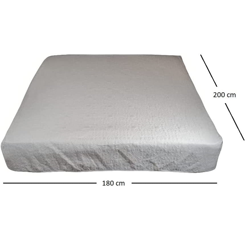 Coprimaterasso matrimoniale Antiacaro 180x200 cm - Coprimaterasso Trapuntato con bordo da 25 cm - Colore panna trama a fiori ed angoli elasticizzati