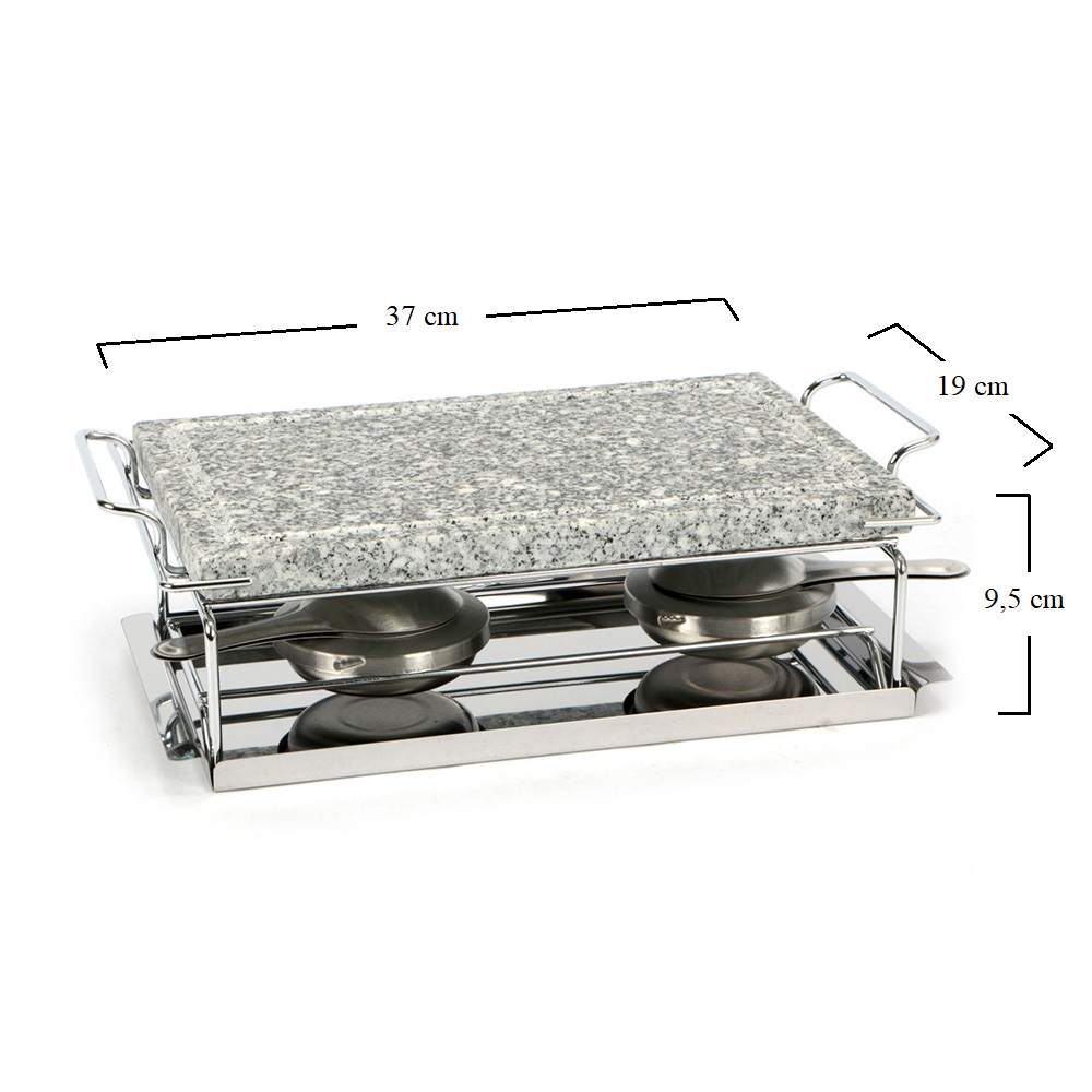 Griglia da tavolo in pietra ollare 37x19x9,5 cm con 2 fornellini in Acciaio - Grill Pietra Naturale con scanalature anti goccia per cottura carne e pesce