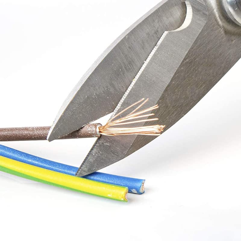 Forbici da elettricista professionale da 14 cm con lama seghettata - Forbici in acciaio inox con tacca spelafili