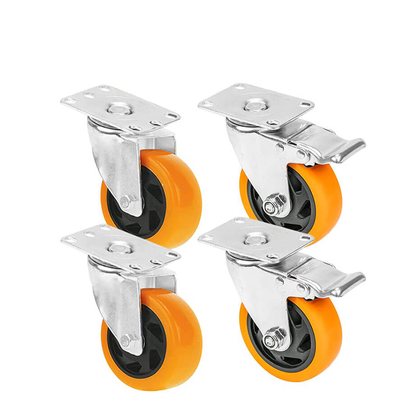 Set Di 4 Ruote Girevoli Con Freno, Diametro 100 Mm, Portata 400 Kg - Per Mobili, Carrelli, Bancali