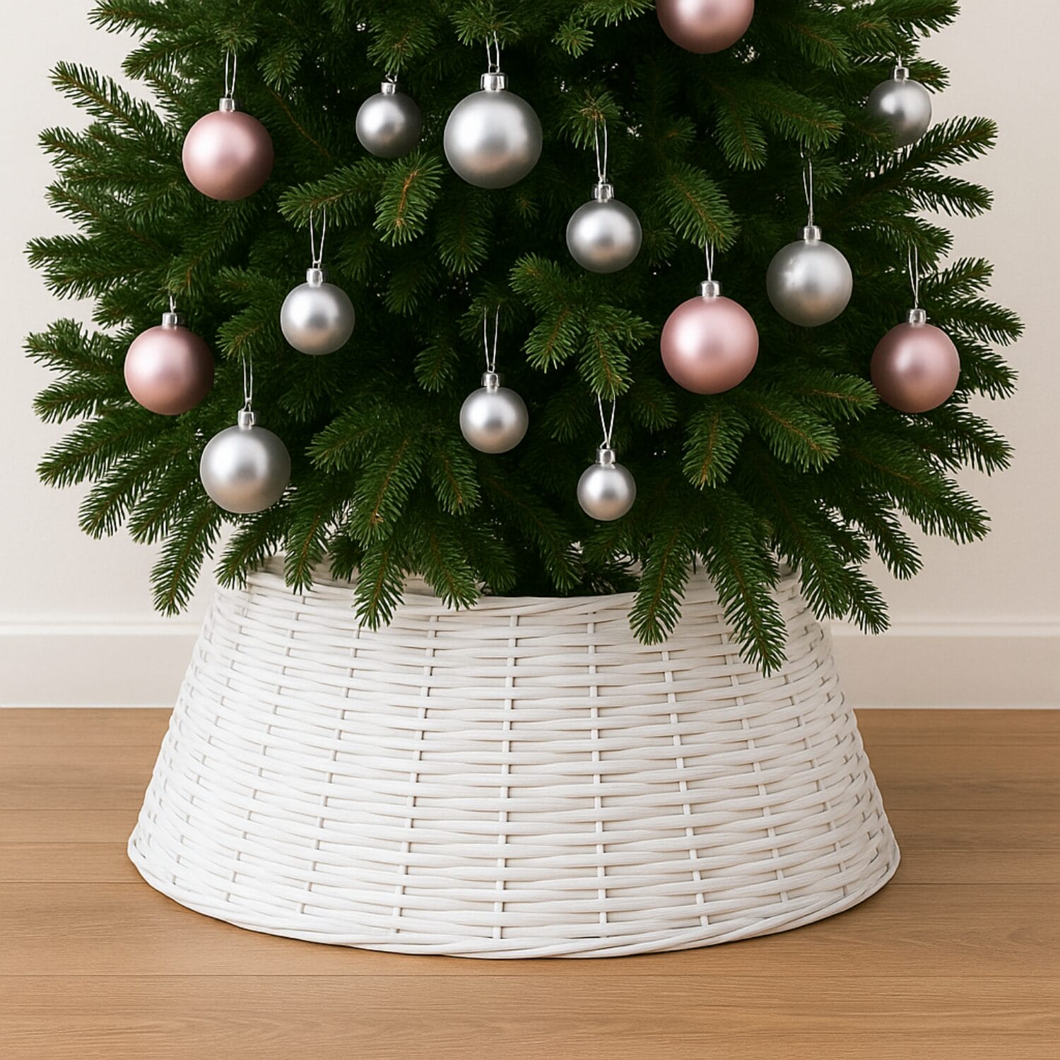 Gonna copri base Albero di Natale in Vimini Bianco