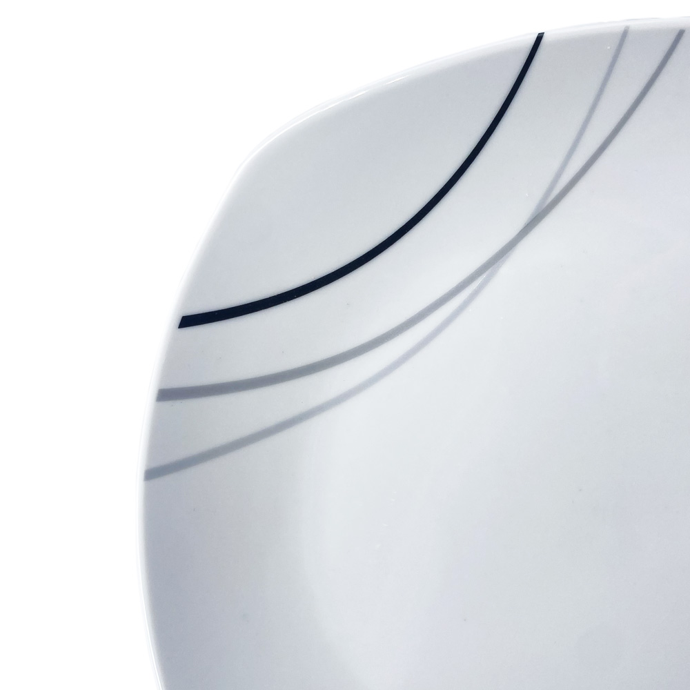 Set 18 Piatti Quadrati In Porcellana Bianca Con Righe - Servizio Per 6 Persone, Microonde E Lavastoviglie Safe - Foto 9