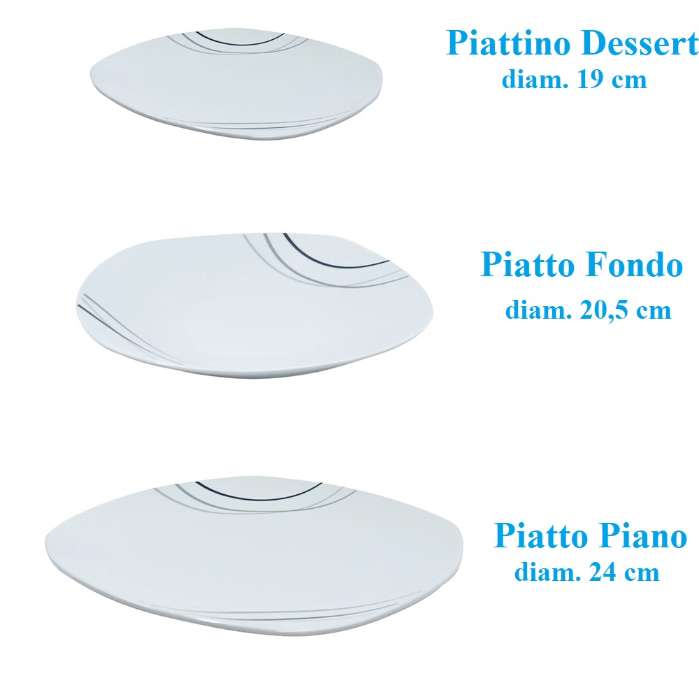 Set 18 Piatti Quadrati In Porcellana Bianca Con Righe - Servizio Per 6 Persone, Microonde E Lavastoviglie Safe - Foto 8