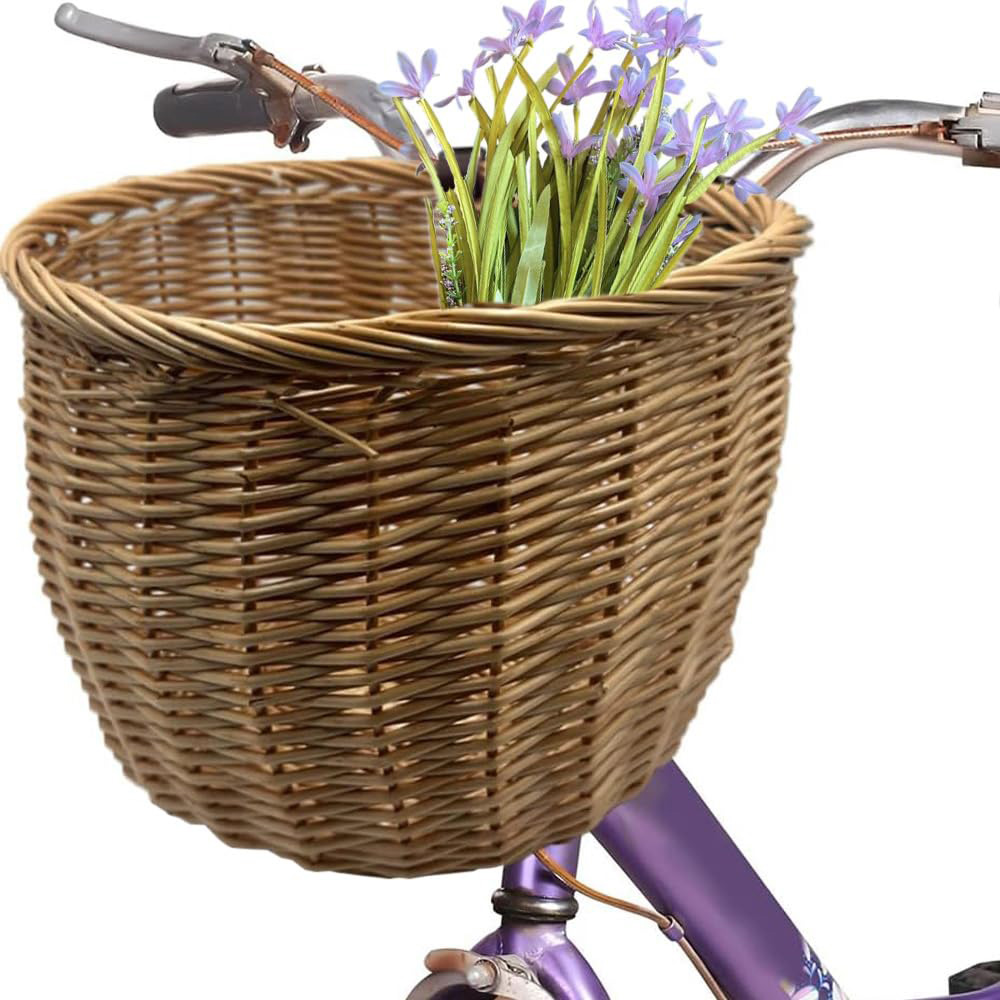 Cestino Bici Anteriore In Vimini Intrecciato A Mano – Con Staffe Metalliche, Leggero Ed Elegante