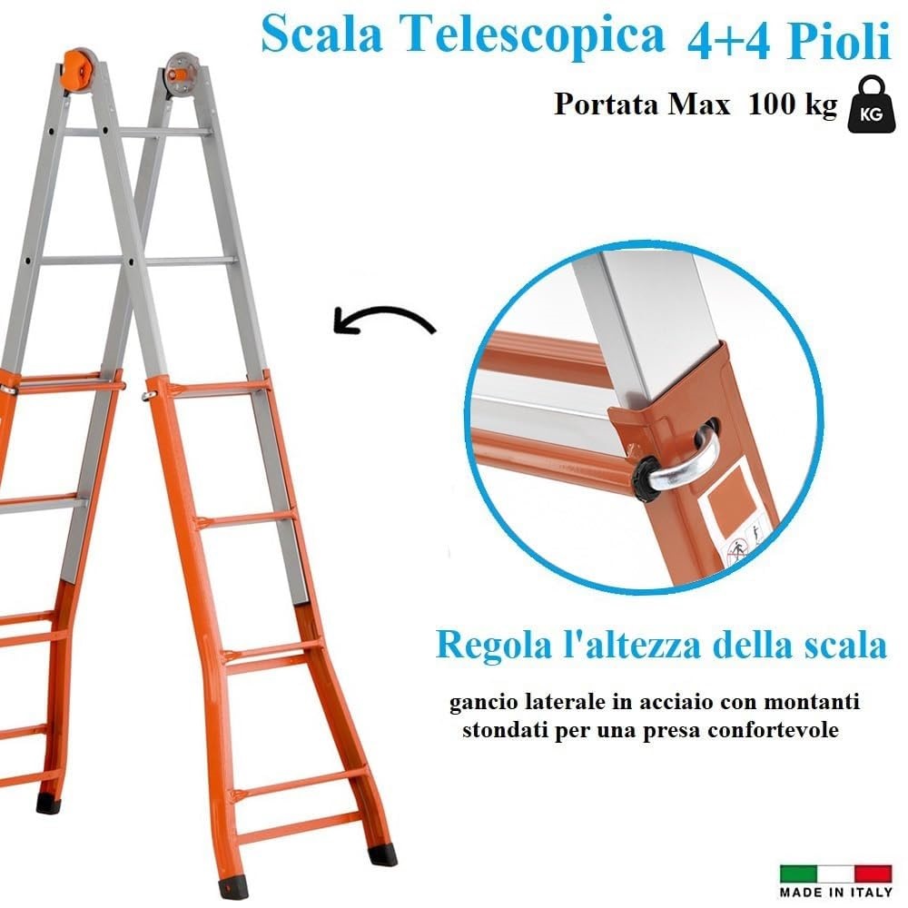 Scala Telescopica In Acciaio Inox 2,6m Scala Estensibile Portatile Con Piedini Antiscivolo C92sct26