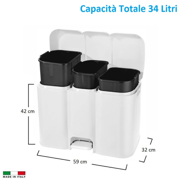 Pattumiera Da Cucina 35 Litri Effetto Acciaio - Pedale Apertura Automatica, Coperchio Anti Odori, 27x41x45 Cm