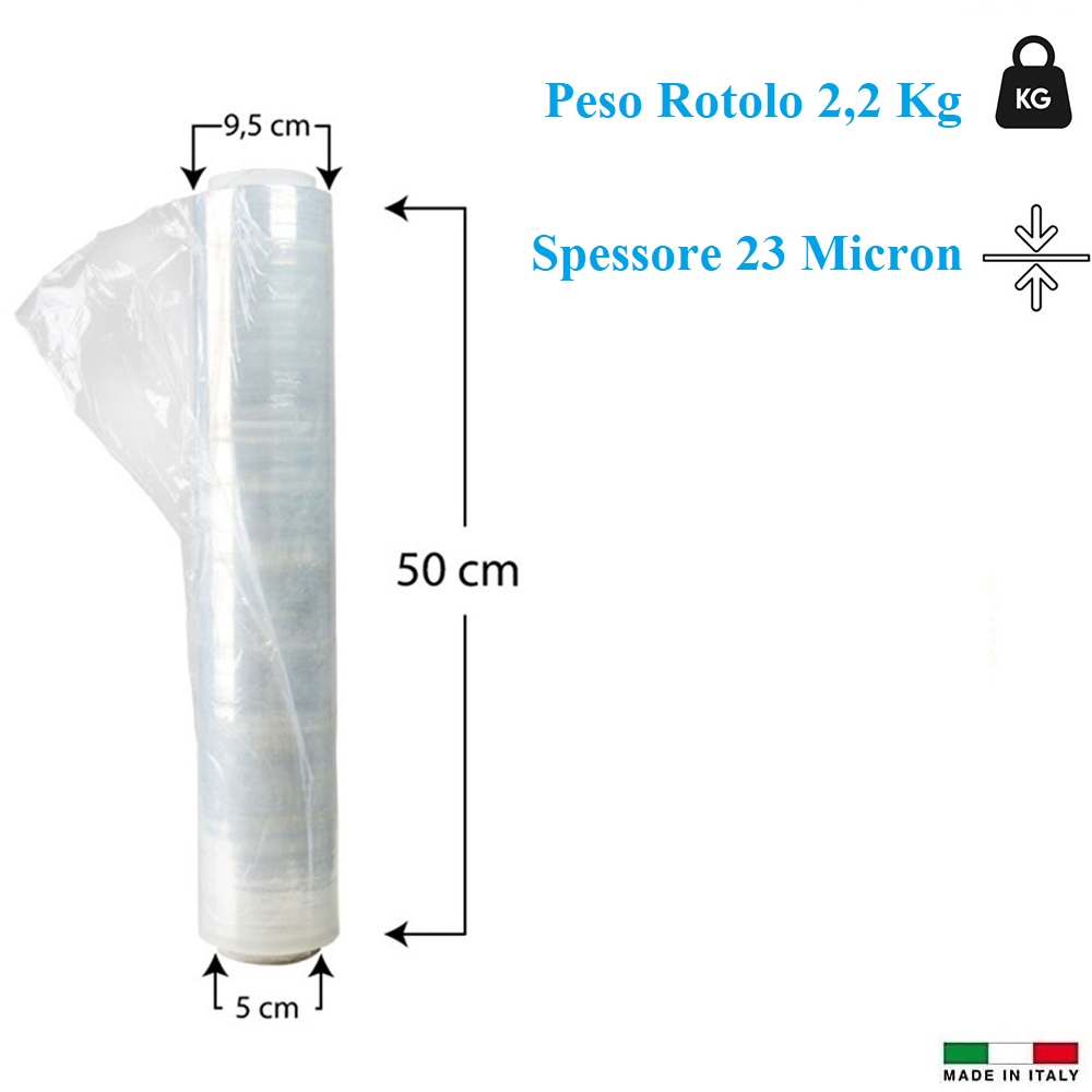 6 Rotoli Di Pellicola Estensibile Nera – Spessore 23 My, Altezza 50 Cm, Peso 2,4 Kg – Per Imballo Pallet E Protezione Domestica