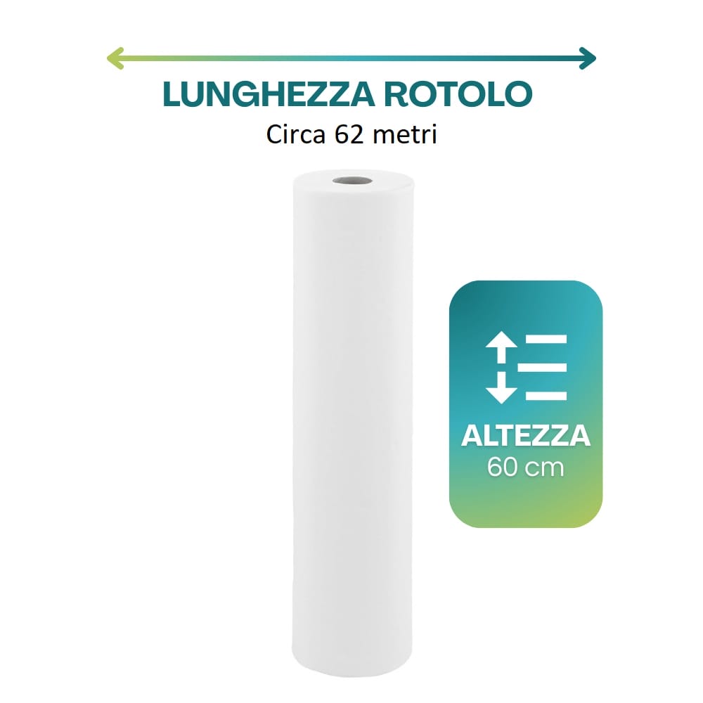 12 Rotoli di Lenzuolini medici monouso in carta - 2 veli in pura cellulosa - Rotoli imbustati singolarmente, altezza 60 cm