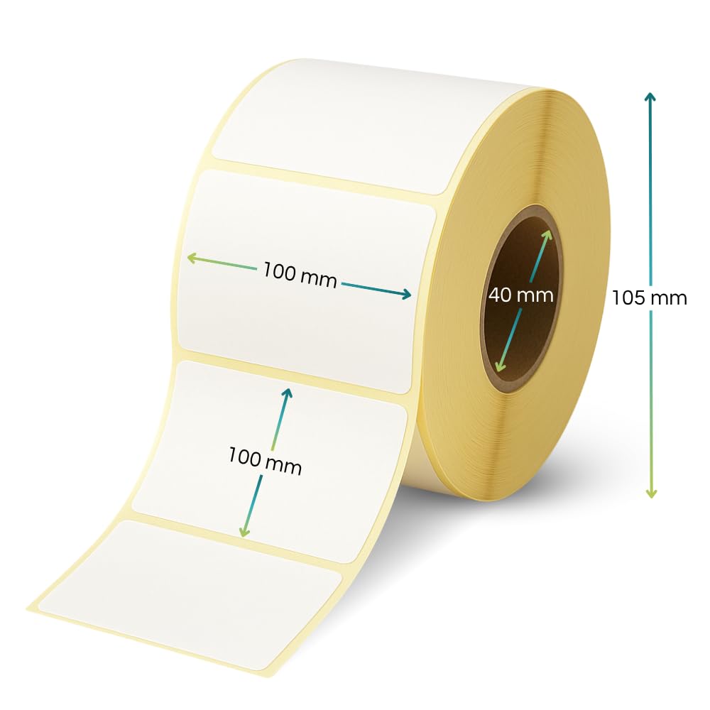 5000 Etichette adesive termiche mis. 100x100 mm con anima da 40 mm - 10 Rotoli da 500 etichette