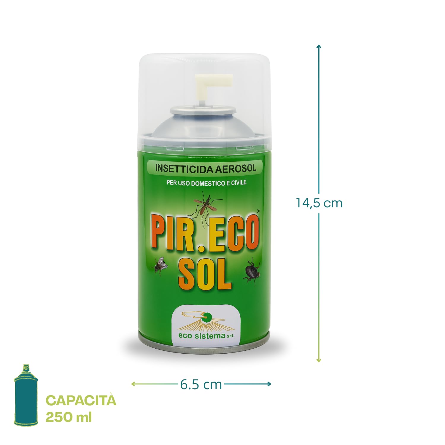 Insetticida Pir.Eco Sol da 250 ml ad alta concentrazione di Piretro contro mosche e zanzare per diffusori automatici