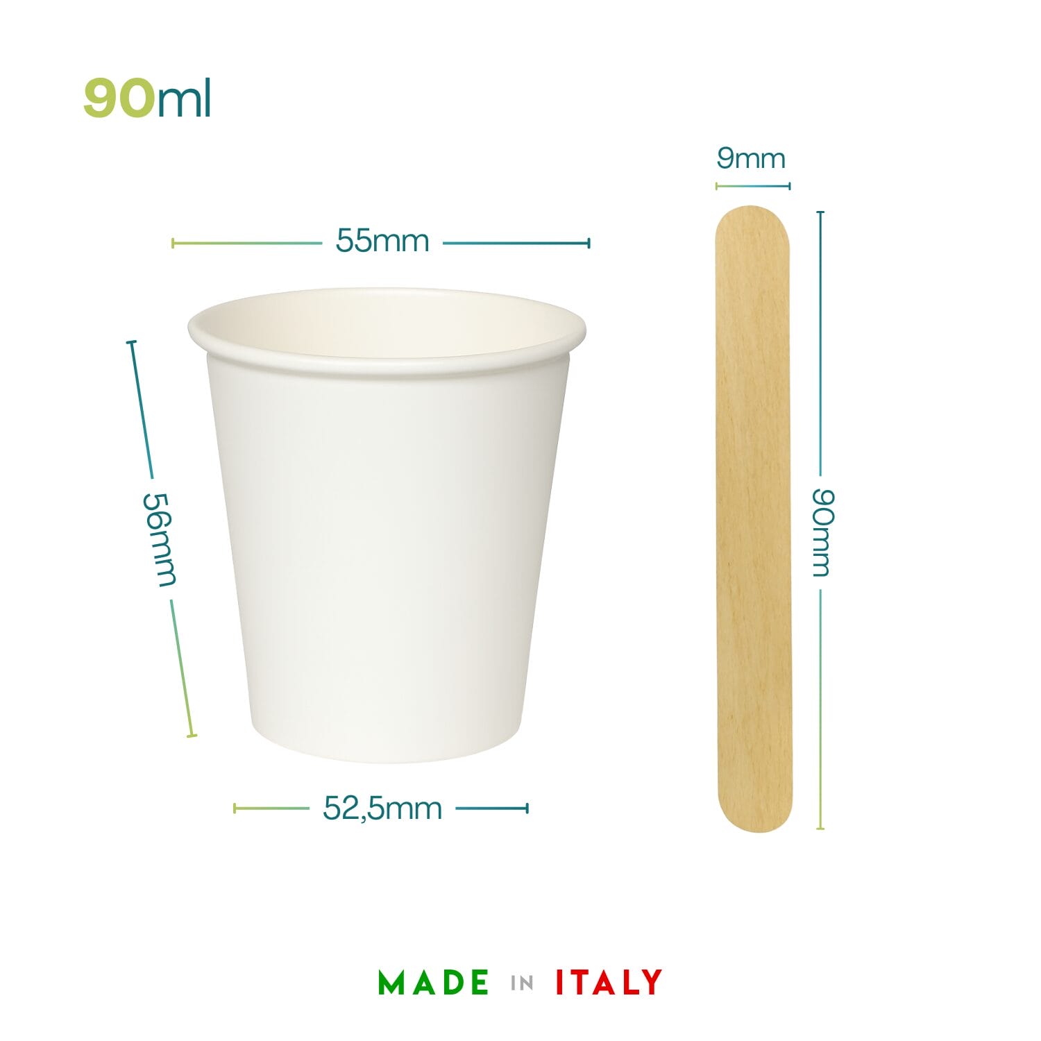 100 Palette con Bicchierini in cartoncino bianco da 90 ml