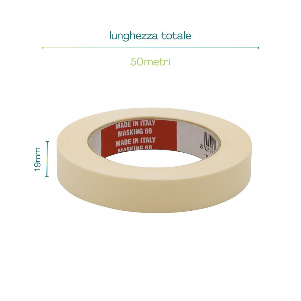 8 Rotoli nastro adesivo gommato in carta gommata per mascheratura mis. 19 mm x 50 metri