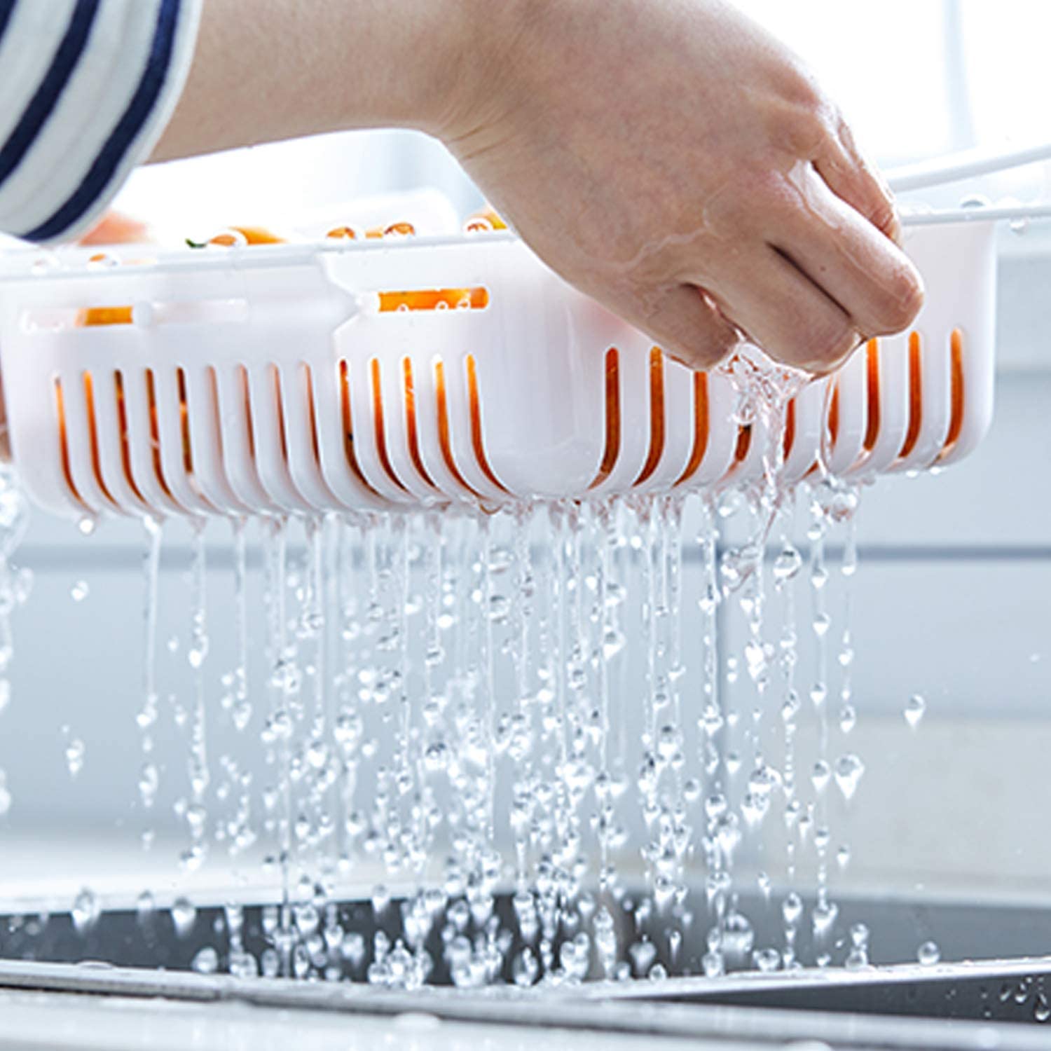 4 Contenitori salvaspazio per frigo allungabili da 20 cm a 28 cm Bianchi - Con 2 alette di supporto per agganciarlo facilmente al ripiano del frigo