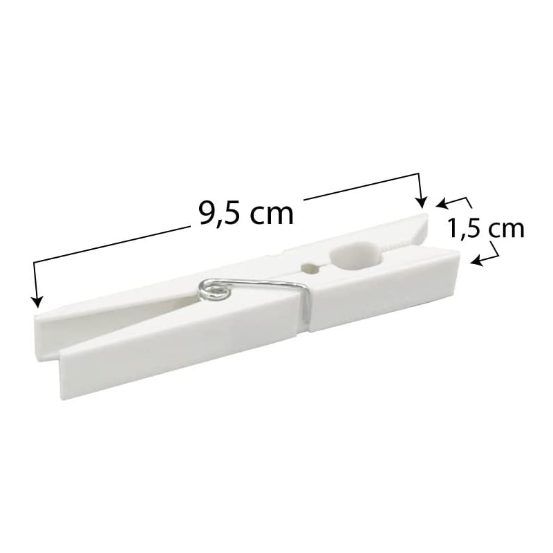 50 Mollette in legno Pinze per bucato rivestite in plastica di colore bianco. Mollette resistenti e robuste