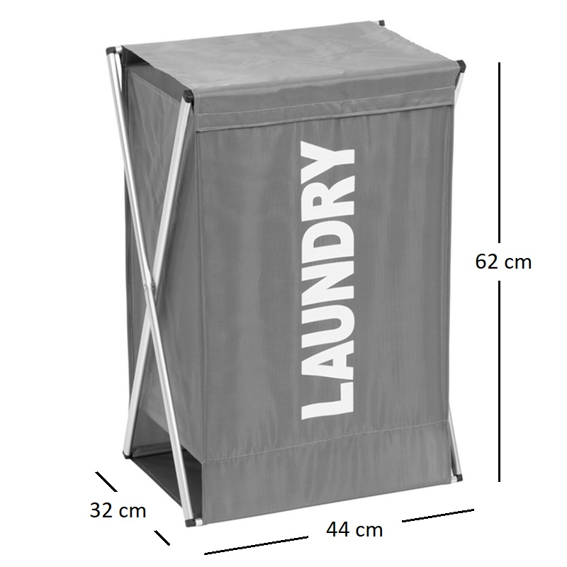 Cesta lavanderia da 44x32x62 cm - In tessuto con telaio in alluminio - Portabiancheria per biancheria sporca - Grigio