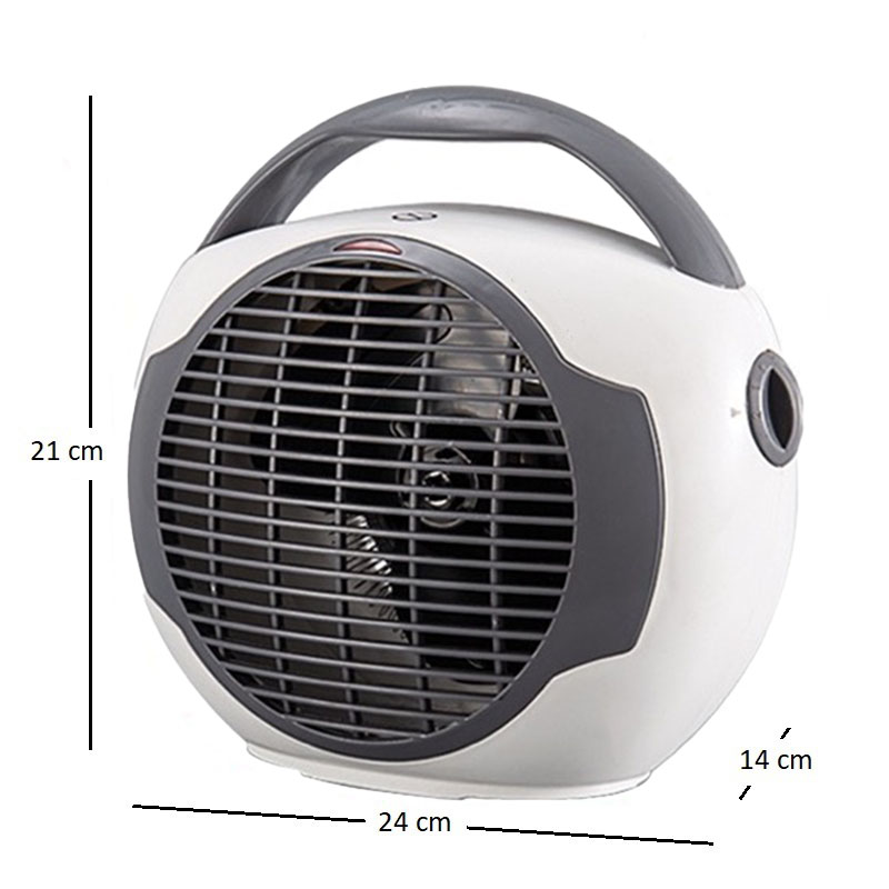 Termoventilatore da bagno portatile SUN 24x14x21cm con 2 livelli di potenza (1000W-2000W) e funzione caldo e freddo - BIANCO