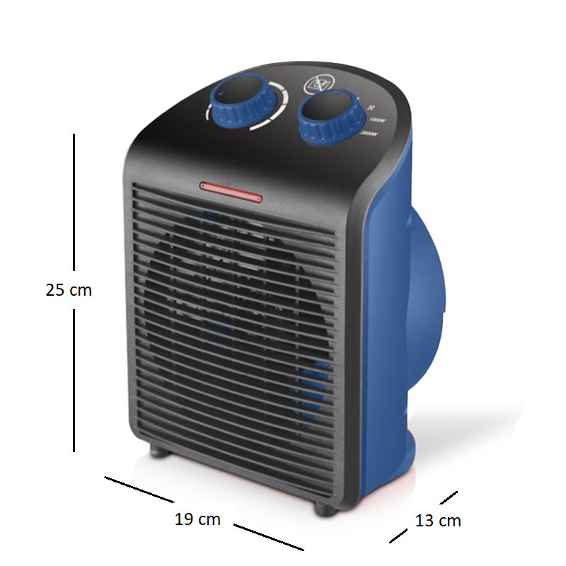 Termoventilatore da bagno portatile HERMES mis. 19x13x25cm con 2 livelli di potenza (1000W-2000W) e funzione caldo e freddo - BLU