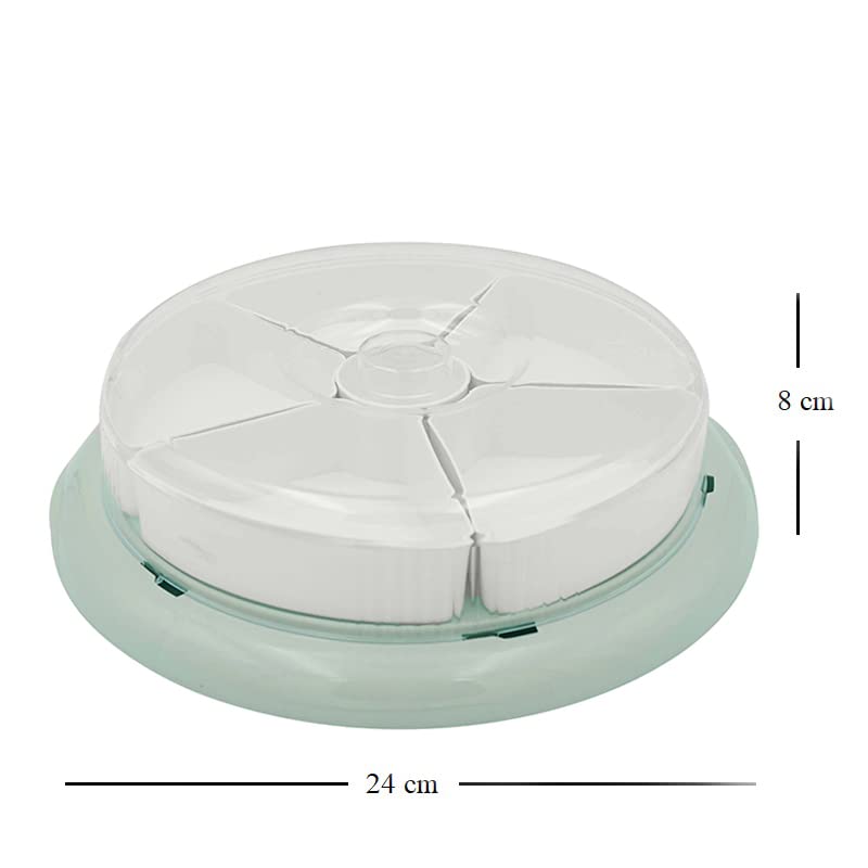 Contenitore per alimenti Rotondo con coperchio - Mis. 24x8 cm - Piatto da portata di colore Verde Acqua a 6 scomparti