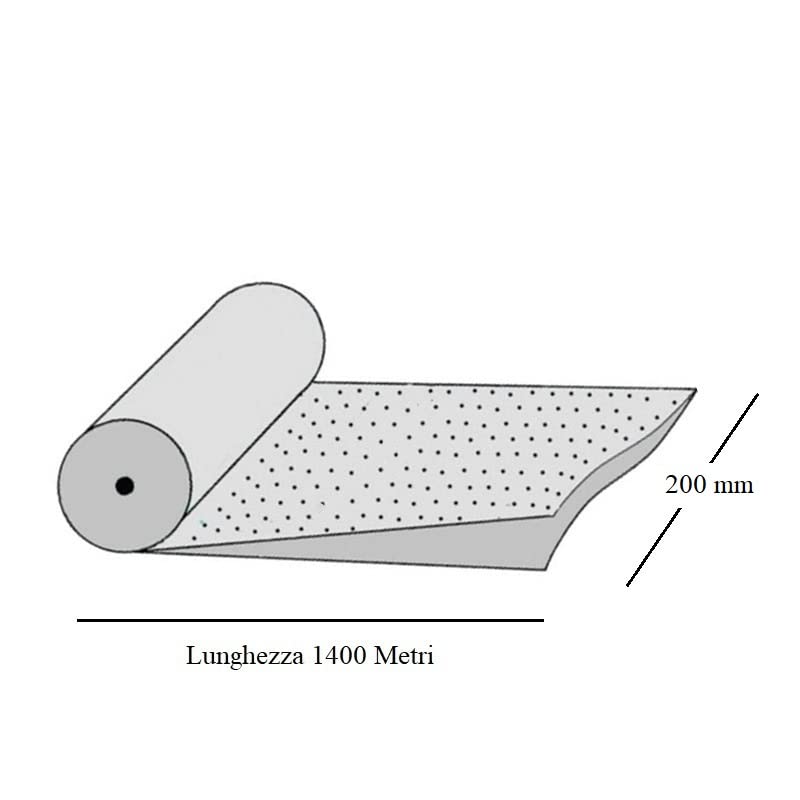 Film termoretraibile Bobina pellicola poliolefina trasparente mono piegata microforata confezionare alimenti, pane. Spessore 12 Micron - 1400 Metri - Fascia 200 mm