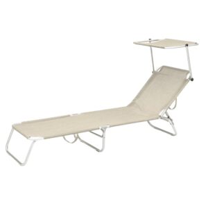 Lettino prendisole pieghevole Beige con tettuccio parasole