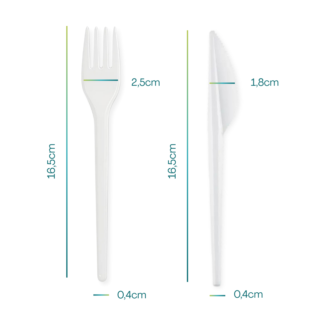 100 Bis di posate compostabili da 16 cm in CPLA - Kit forchetta, coltello e tovagliolo