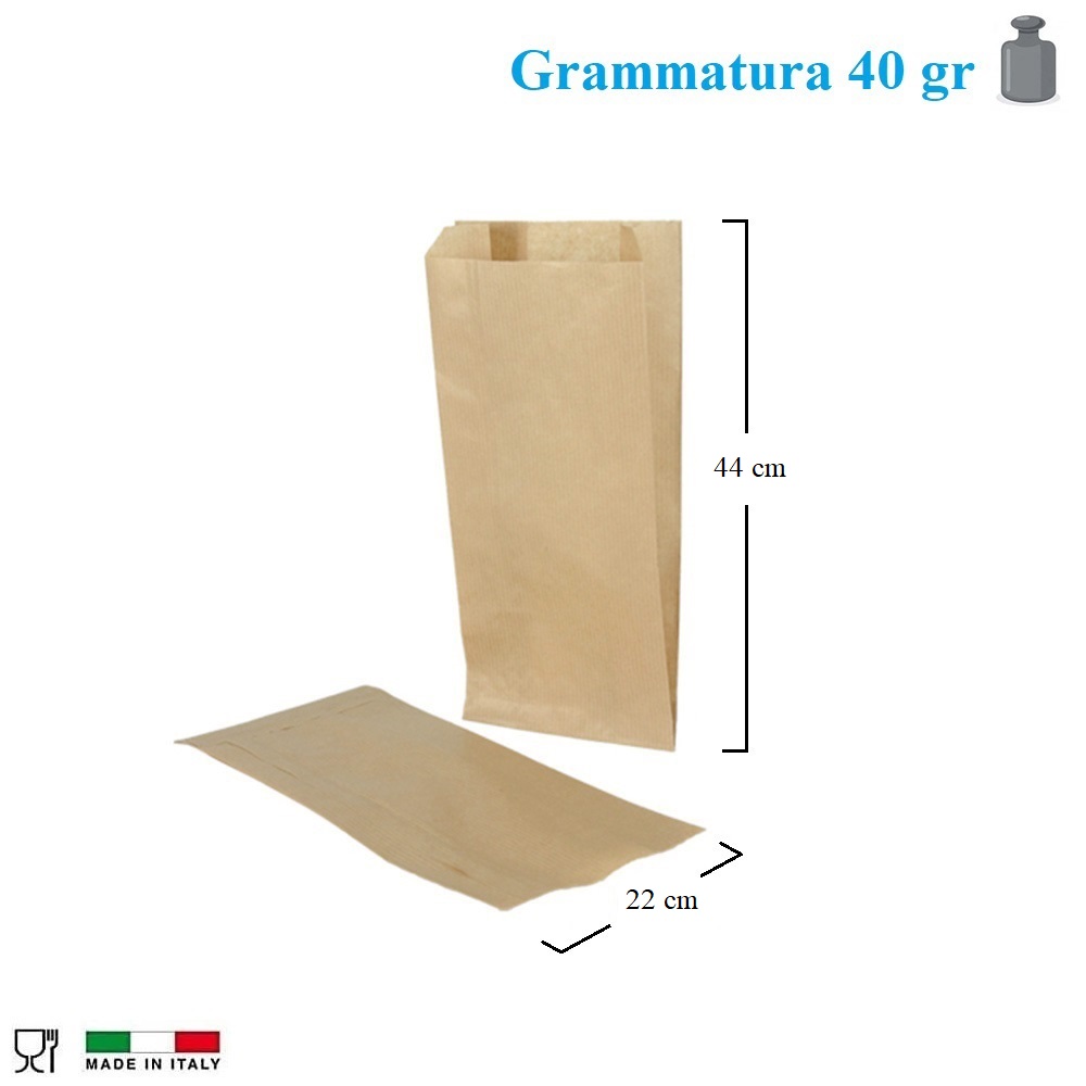 200 Sacchetti di Carta Kraft Avana, da 22x44 cm per alimenti
