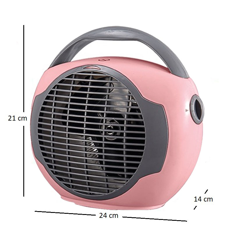 Termoventilatore da bagno portatile SUN 24x14x21cm con 2 livelli di potenza (1000W-2000W) e funzione caldo e freddo - ROSA