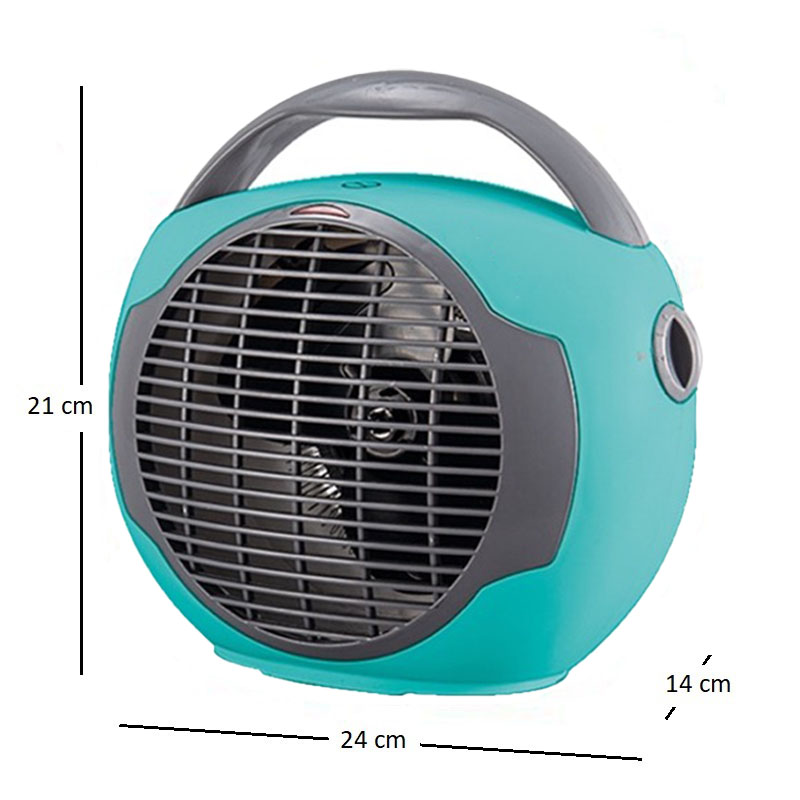 Termoventilatore da bagno portatile SUN 24x14x21cm con 2 livelli di potenza (1000W-2000W) e funzione caldo e freddo - TURCHESE