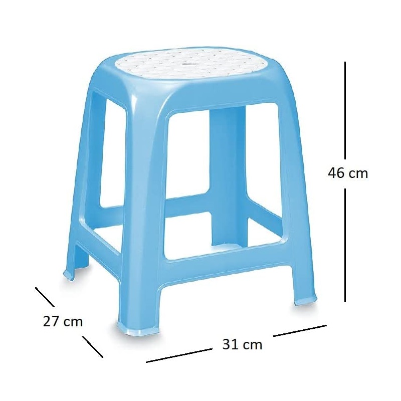 Sgabello bagno in plastica mis. 31x27x46 cm - Sgabellino multiuso da cucina o cameretta per bambini - Azzurro e Bianco