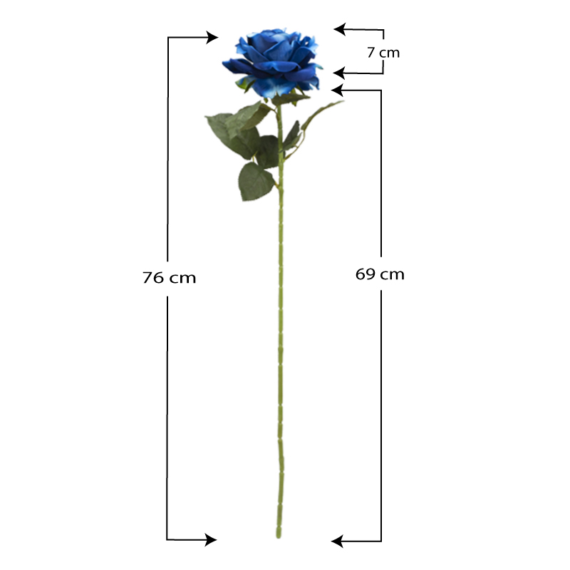 3 Rose artificiali in tessuto con foglie realistiche - Fiori finti a gambo lungo - Rose Blu
