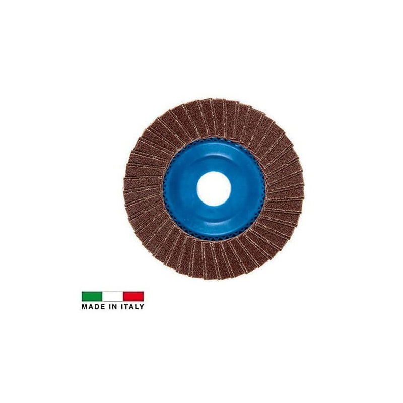10 Dischi lamellari per smerigliatrici mis. 115 mm a GRANA 60 - Dischi a ventaglio in Nylon e Corindone per legno, PVC e metallo non ferroso