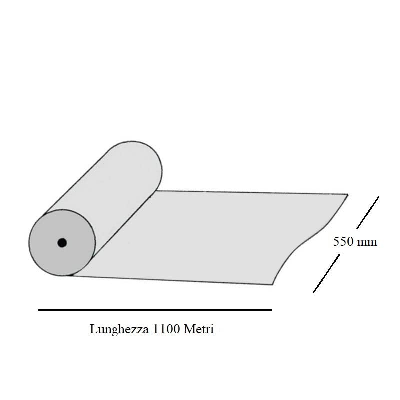 Film termoretraibile Bobina pellicola poliolefina trasparente mono piegata liscia per confezionare alimenti, dolci, biscotti. Spessore 19 Micron - 1100 Metri - Fascia 550 mm