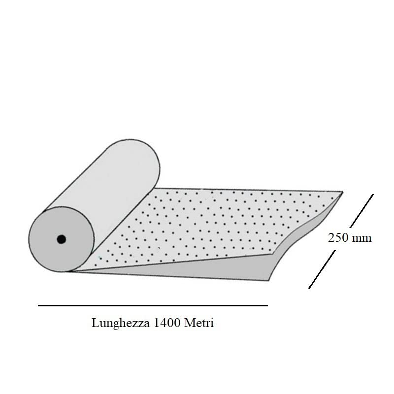 Film termoretraibile Bobina pellicola poliolefina trasparente mono piegata microforata confezionare alimenti, pane. Spessore 14 Micron - 1400 Metri - Fascia 250 mm