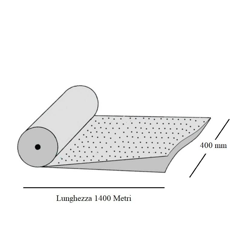 Film termoretraibile Bobina pellicola poliolefina trasparente mono piegata microforata confezionare alimenti, pane. Spessore 14 Micron - 1400 Metri - Fascia 400 mm