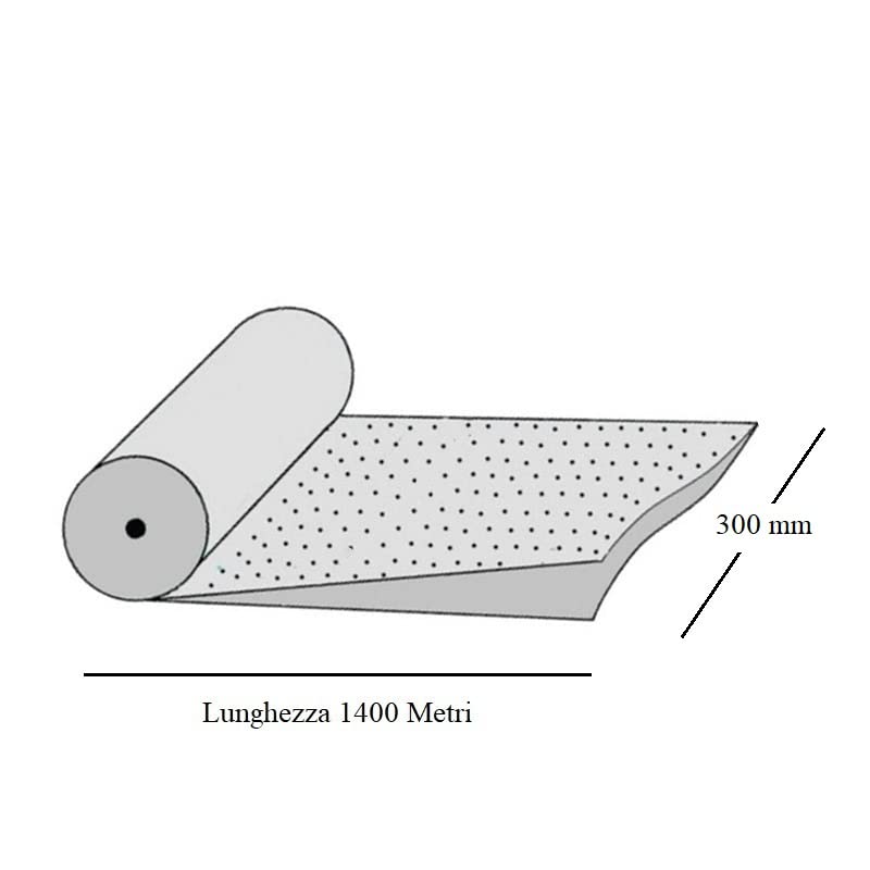 Film termoretraibile Bobina pellicola poliolefina trasparente mono piegata microforata confezionare alimenti, pane. Spessore 12 Micron - 1400 Metri - Fascia 300 mm