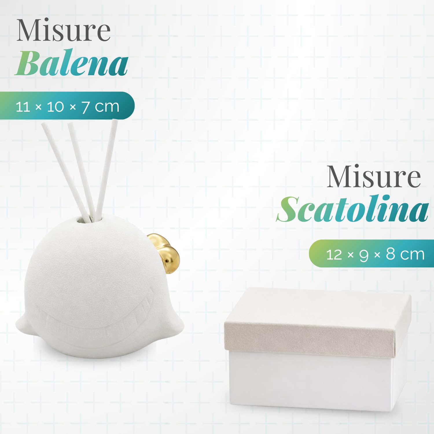 5 Bomboniere in ceramica a forma di balena con profumatore per ambiente, luce LED e bastoncini diffusori - Dimensioni 11x10x7 cm - Ideale per battesimo, nascita e cerimonie
