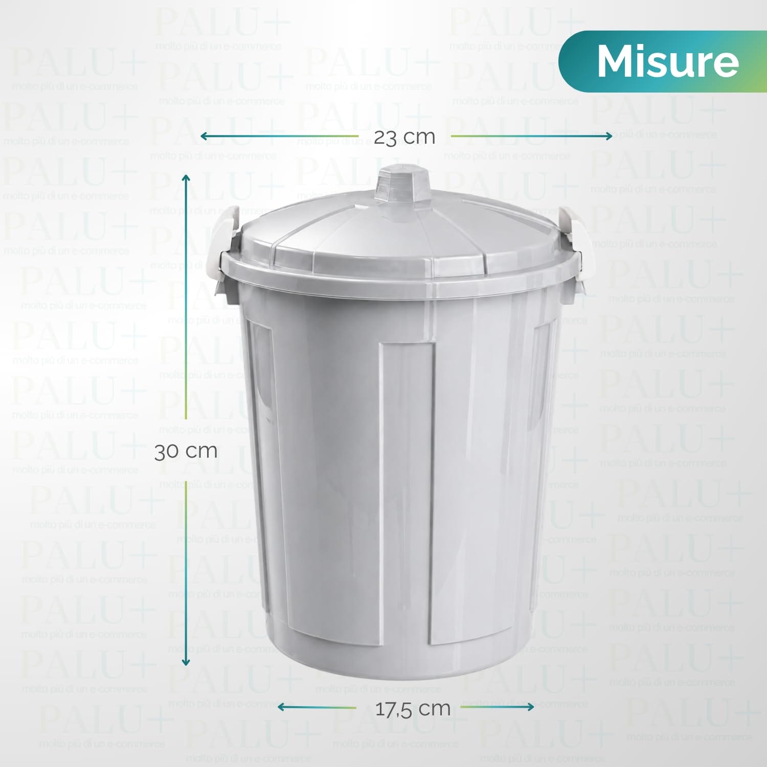 Pattumiera per raccolta differenziata da 7 Litri con coperchio con chiusura a clip e maniglie integrate - Colore Grigio Chiaro